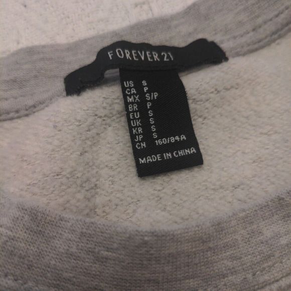 Forever 21 Sequin Grey Sweatshirt OKAY Word Art Graphic S Short Fit - Picture 5 of 6